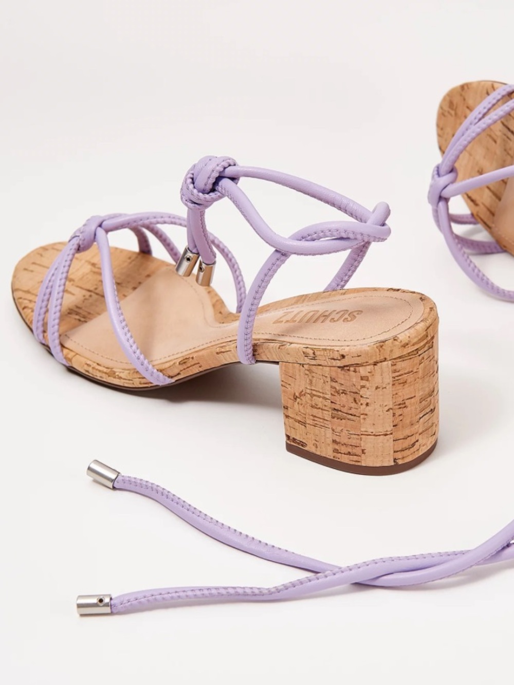 SCHUTZ Lavender Strappy Cork Block Heel Sandals